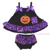 Halloween Black Purple Pumpkin Swing Top Dark Purple Bow & Pumpkin Print matching Panties Bloomers SP32